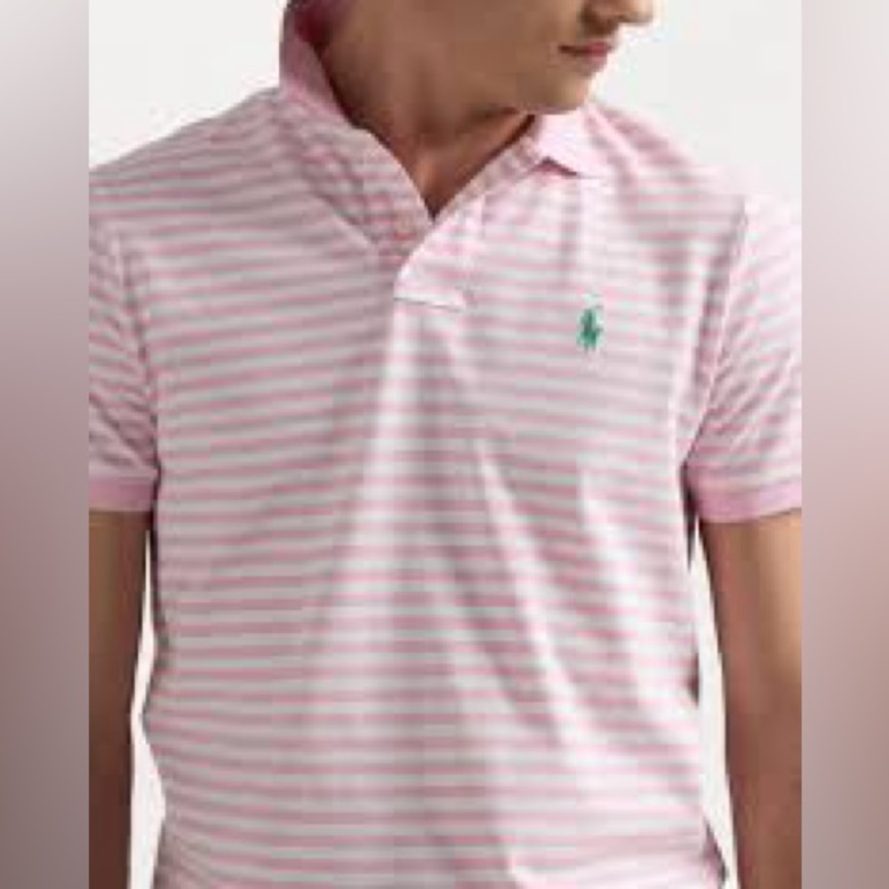 Polo by Ralph Lauren Custom Fit Pink and White Striped Polo